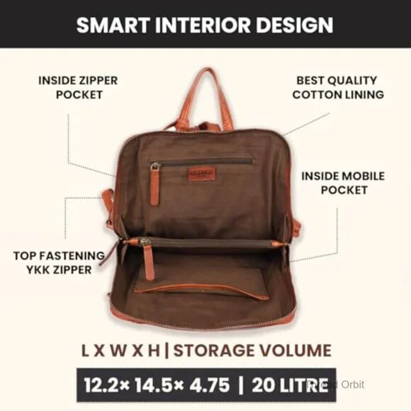 Genuine Leather Backpack Daypack Adjustable Strap 12.5 Inch